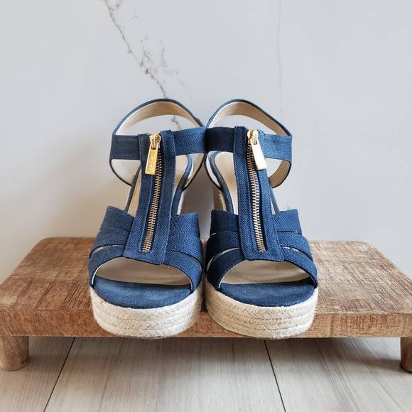 Michael Kors Espadrille Wedge Sandals Womens 8.5 Blue Denim Etta Platform Zip Up - Picture 5 of 7